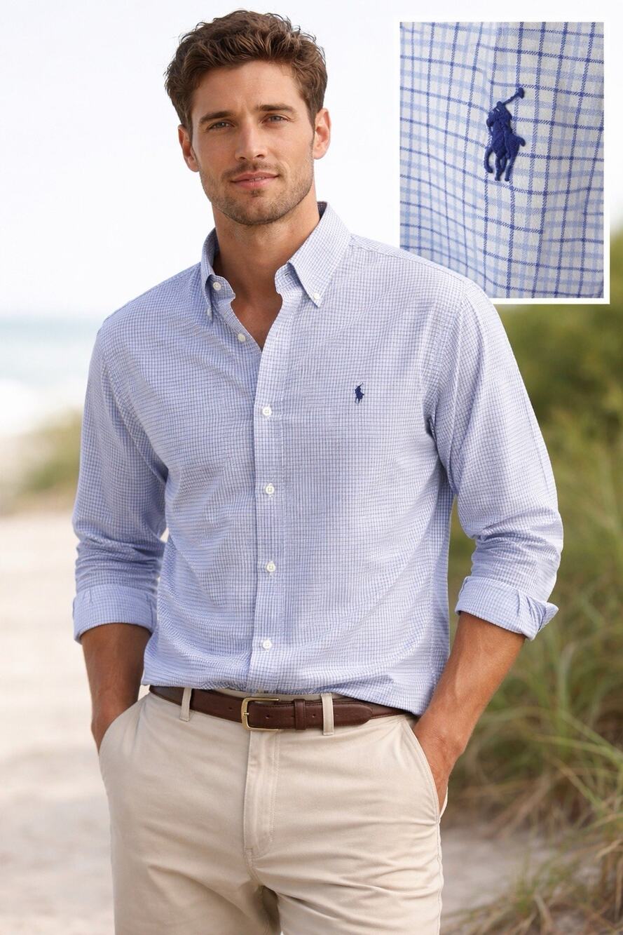 Polo Ralph Lauren Men’s XXL Blue White Check Button Down Shirt Classic Preppy